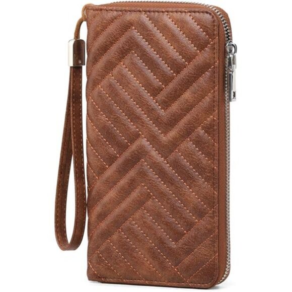 Womens Wallet Vegan Leather Large Capacity Brown - Picture 1 of 6